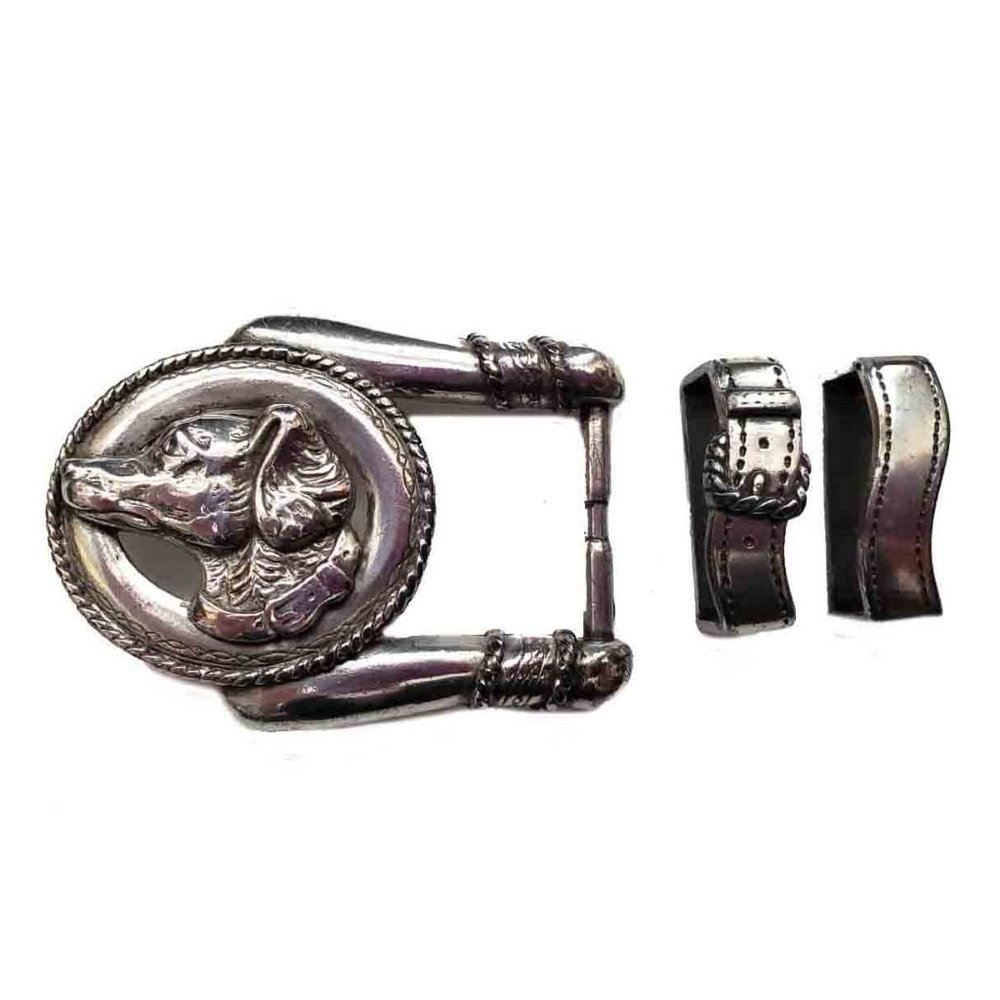 Vintage Brighton Metal Belt Buckle Silver Gray Dog Pattern Men's